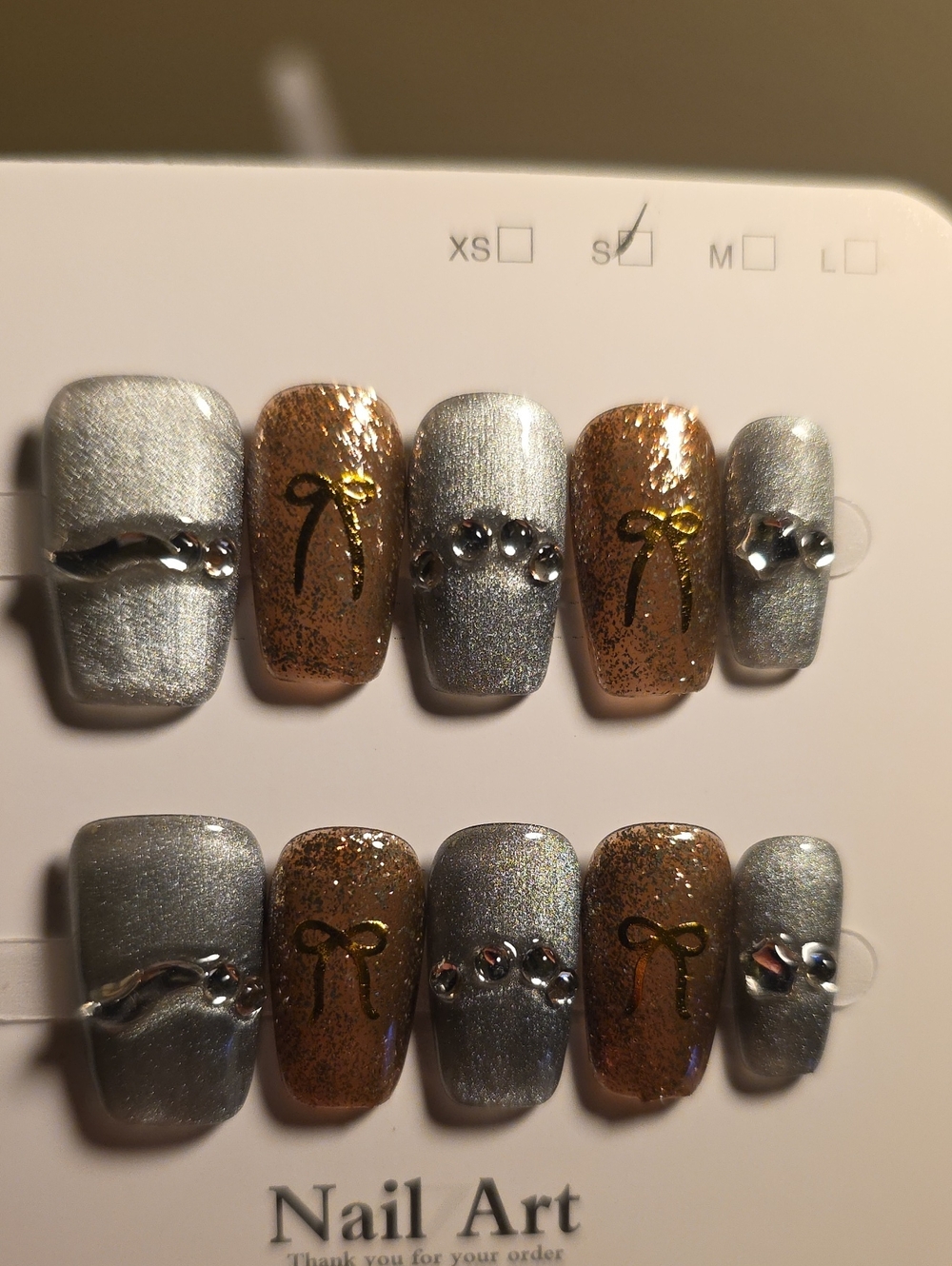 Nail Art Press-On Set - Silver & Rose Gold Size Small